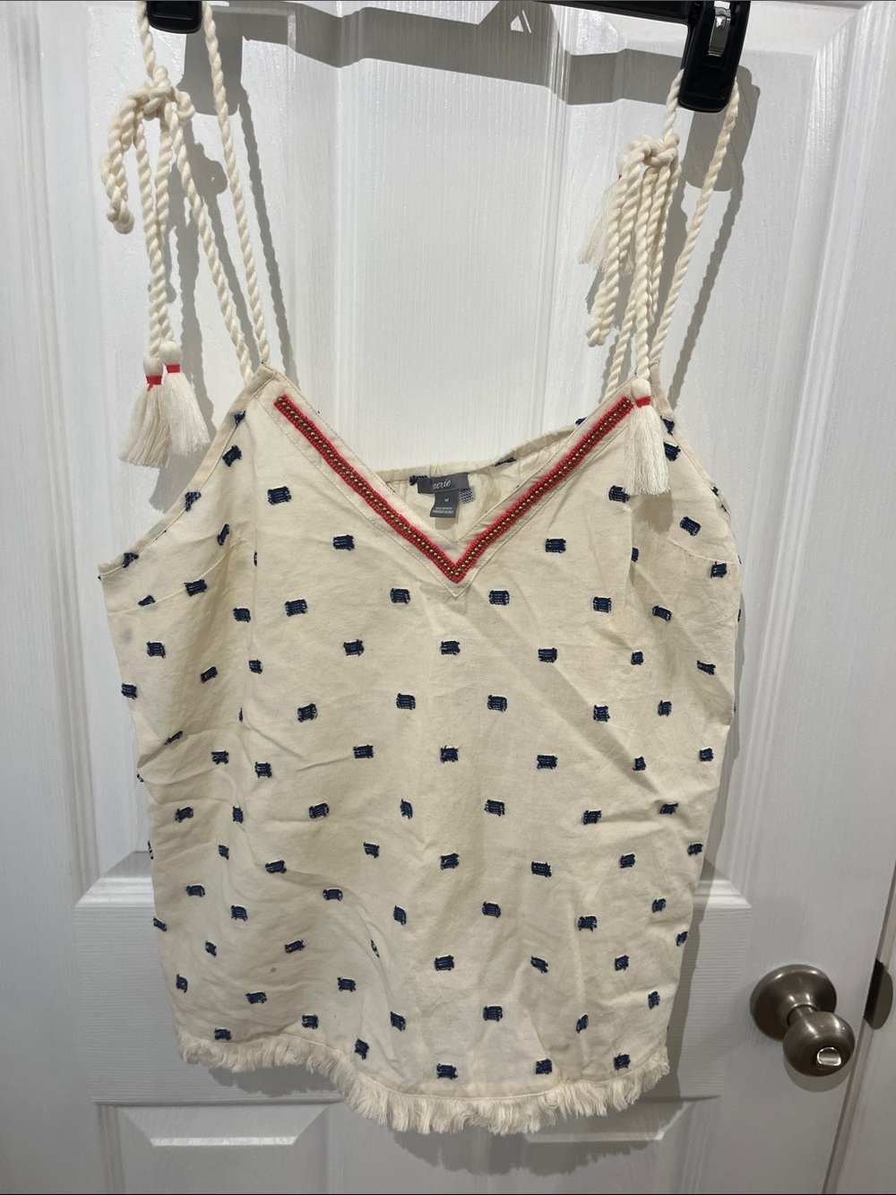 aerie Cream Embroidered Dot Camisole with Red Trim